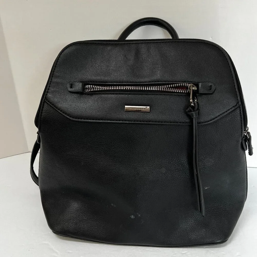 DAVID JONES PARIS Womens‎ Black Leather Backpack Bag (Read)